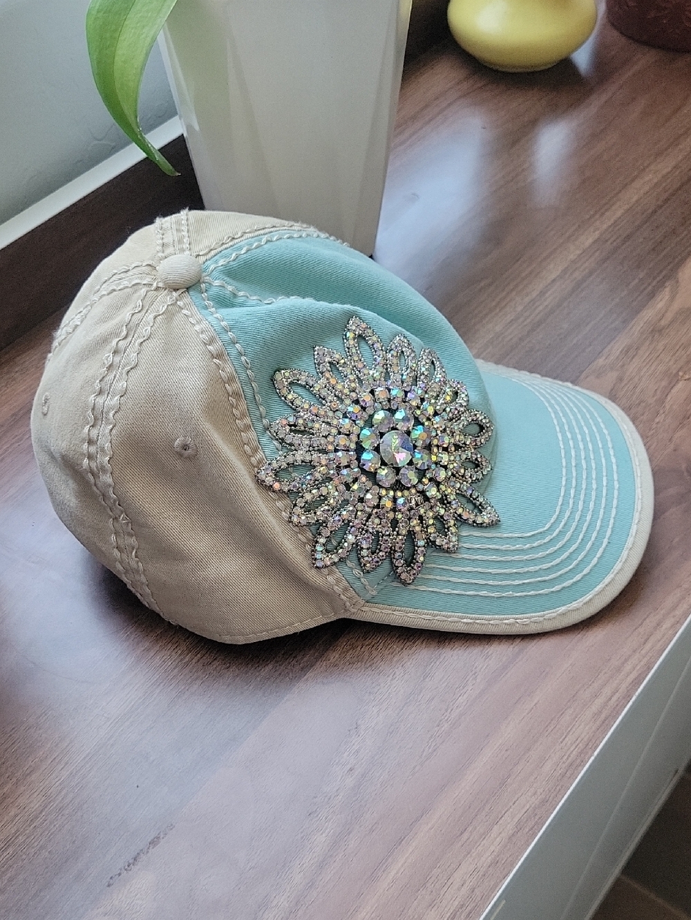 Olive & Pique Large Rhinestone Flower Baseball Cap - Picture 3 of 13